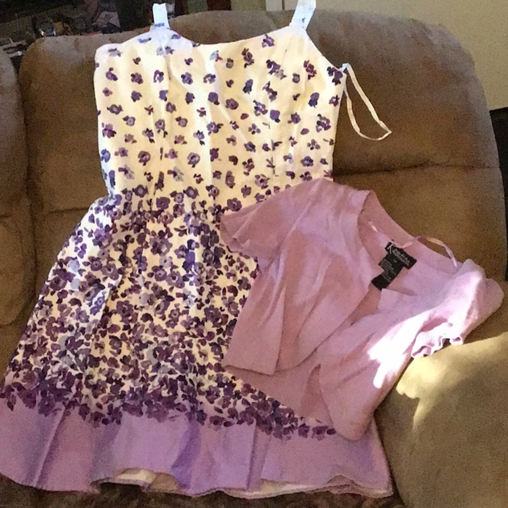 Floral Purple and White Dress with Jacket